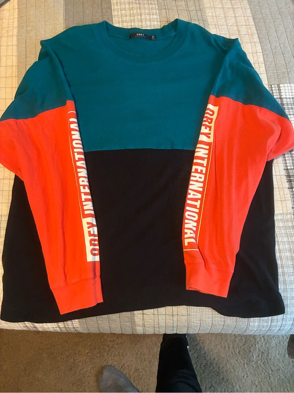 Obey Kids Colorblock Crewneck - Teal, Red & Black
